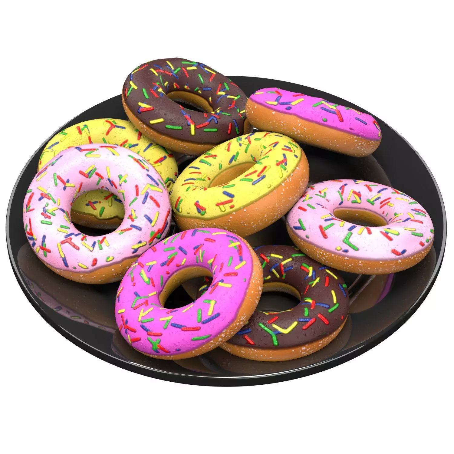 Colored Donuts on a Plate Low-poly 3D model_3