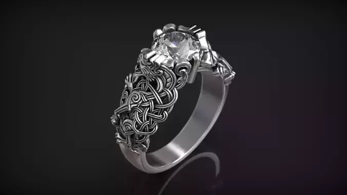 Nordic Pattern Celtic Ornament Viking Engagement Ring 3D print model