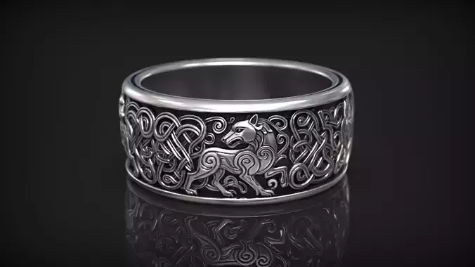 Wolf Nordic Pattern Celtic Ornament Viking Wedding Band 3D print model