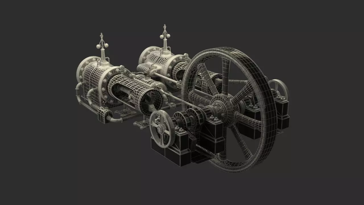 Chinese Steam engine Low-poly 3D model_7