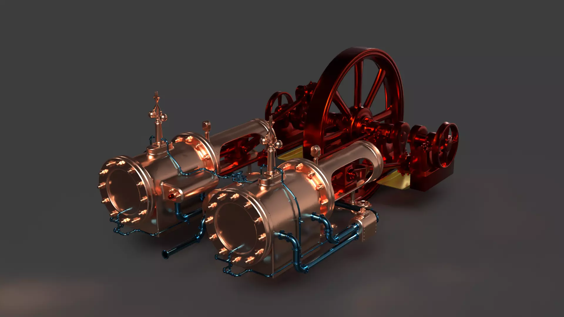 Chinese Steam engine Low-poly 3D model_3