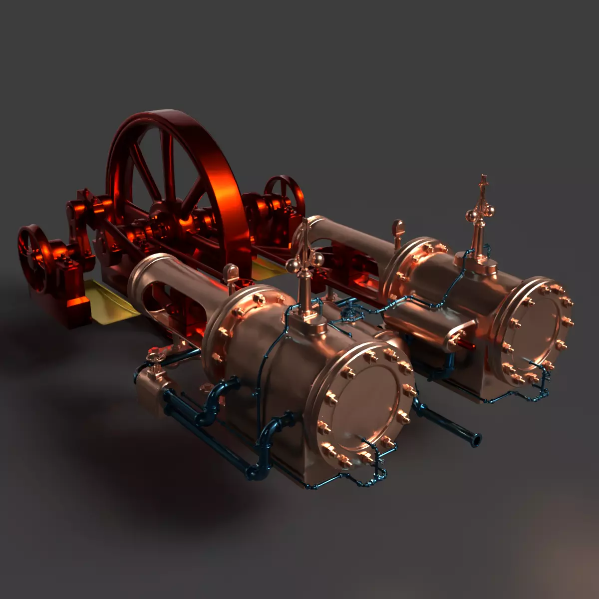 Chinese Steam engine Low-poly 3D model_6