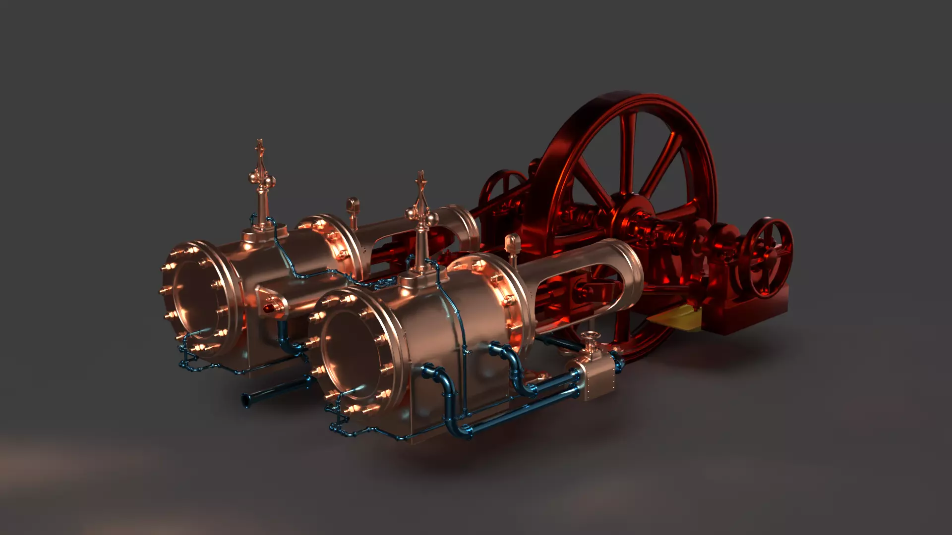 Chinese Steam engine Low-poly 3D model_0