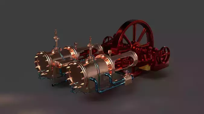 Chinese Steam engine   Low-poly 3D model