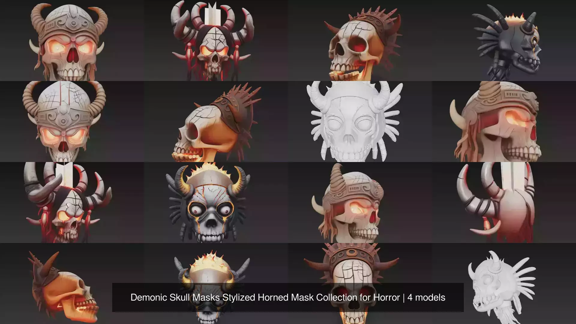 Demonic Skull Masks Stylized Horned Mask Collection for Horror _0
