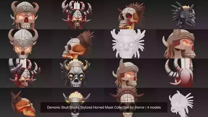 Demonic Skull Masks Stylized Horned Mask Collection for Horror 