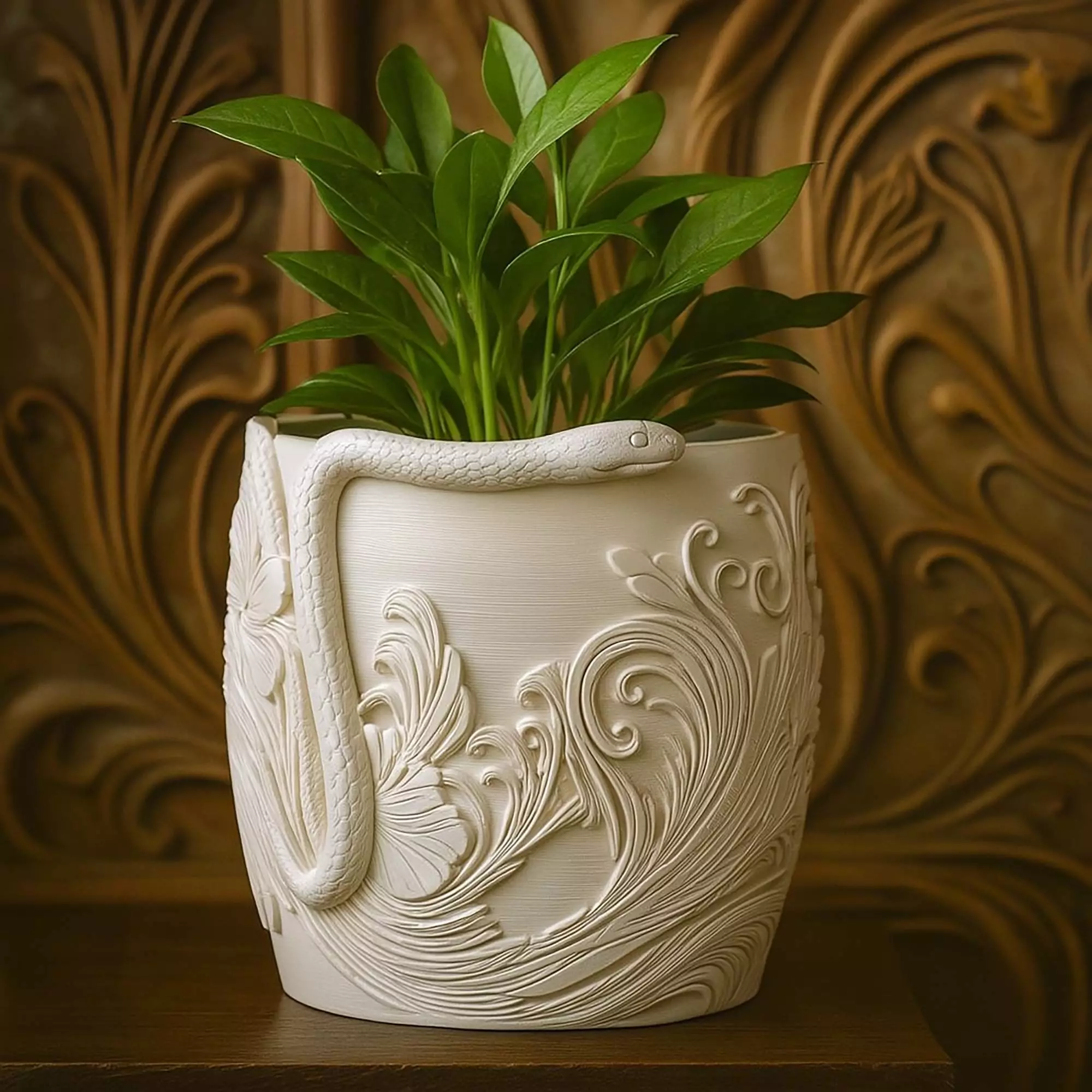 Art Nouveau Snake Plant Pot No Supports With Drainage 3D print model