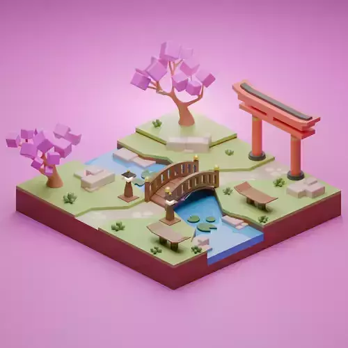Low Poly Stylized Wooden Bridge