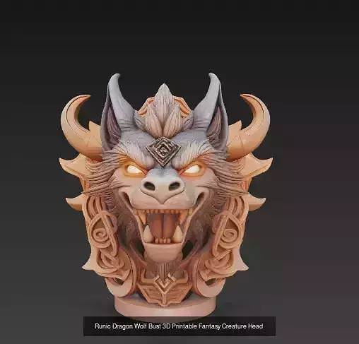Runic Beast Heads Stylized Demonic Creatures for 3D Printing 3D Model Collection