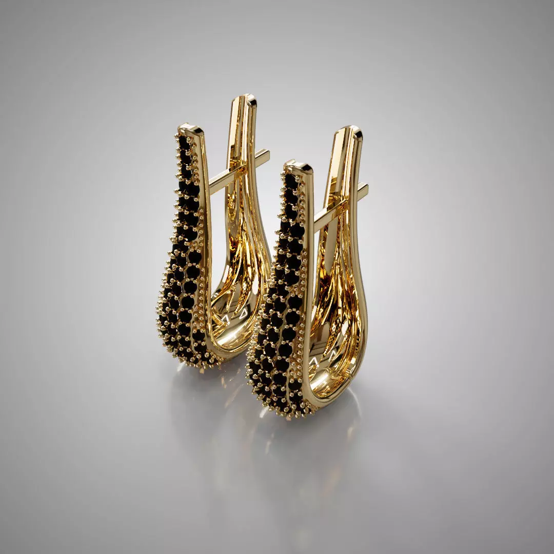 Gold Earring 18K with Black Zirconia Model 01 3D Print File 3D print model