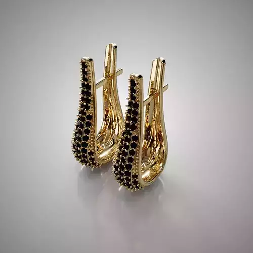 Gold Earring 18K with Black Zirconia  Model 01 3D Print File