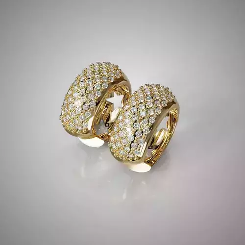 Gold Hoop Earrings with Full Pave Diamonds 3D Print Model