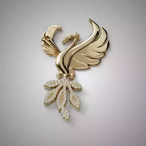 Phoenix Gold Pendant with Diamond Leaf Drop 3D Print Model