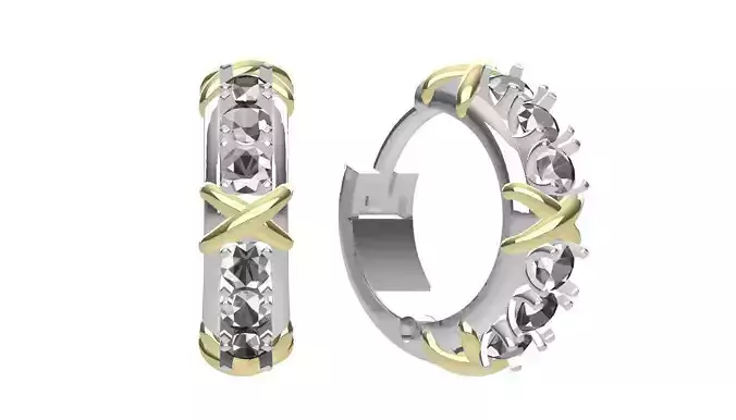 12 mm White Gold  Yellow Cross Diamond Hoop Earrings