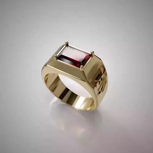 Gold Graduation Ring with Rectangular Red Gemstone 3D Print 3D print model