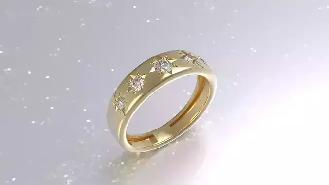 Ring with Northern Star shaped diamond holes Gold Jewelry 3D print model
