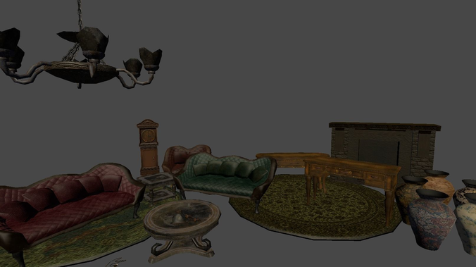 Old Worn Out Victorian Furniture Pack Low-poly 3D model