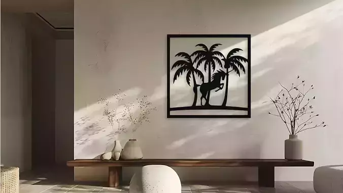 Unicorn and Palm Trees Tropical Wall Decor Art