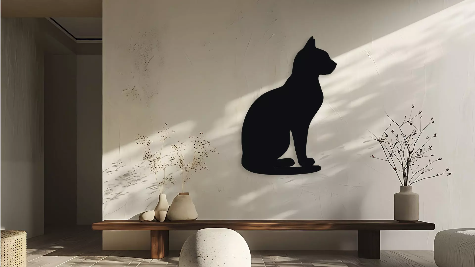 Cat Silhouette Wall Decor Art 3D model_0