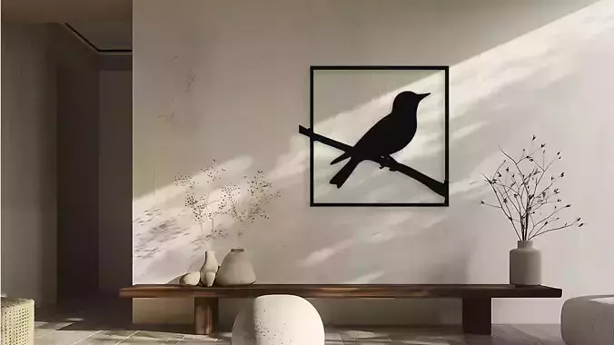 Bird on Branch Silhouette Wall Decor Art Nature Design