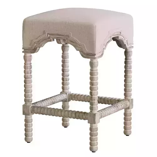 Christine French Country Beige Upholstered Natural Stool 3D model