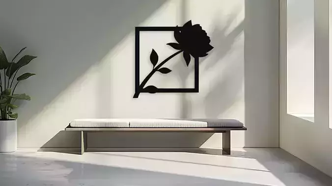 Rose in Square Frame Wall Art Silhouette