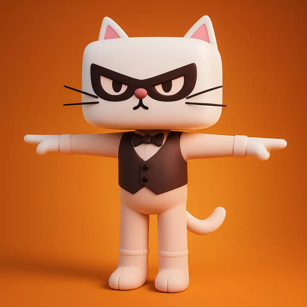  Cartoon Cat in Tuxedo Low-poly 3D model_0