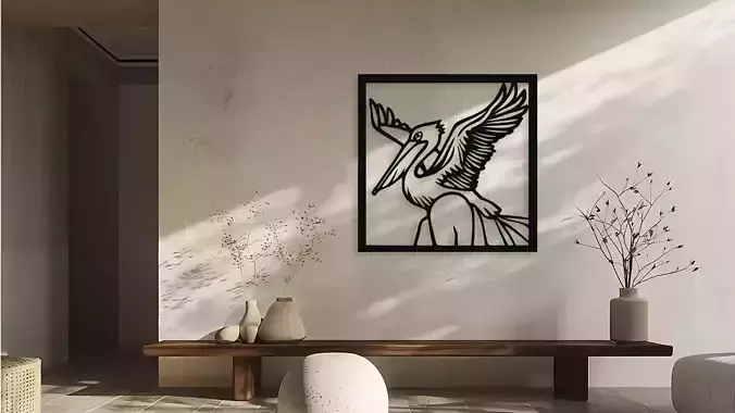 Pelican Flying Bird Wall Art Digital Design