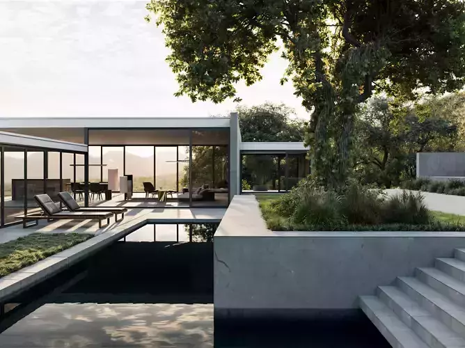 Villa landscape 3D model for Corona render 3D model 3D model