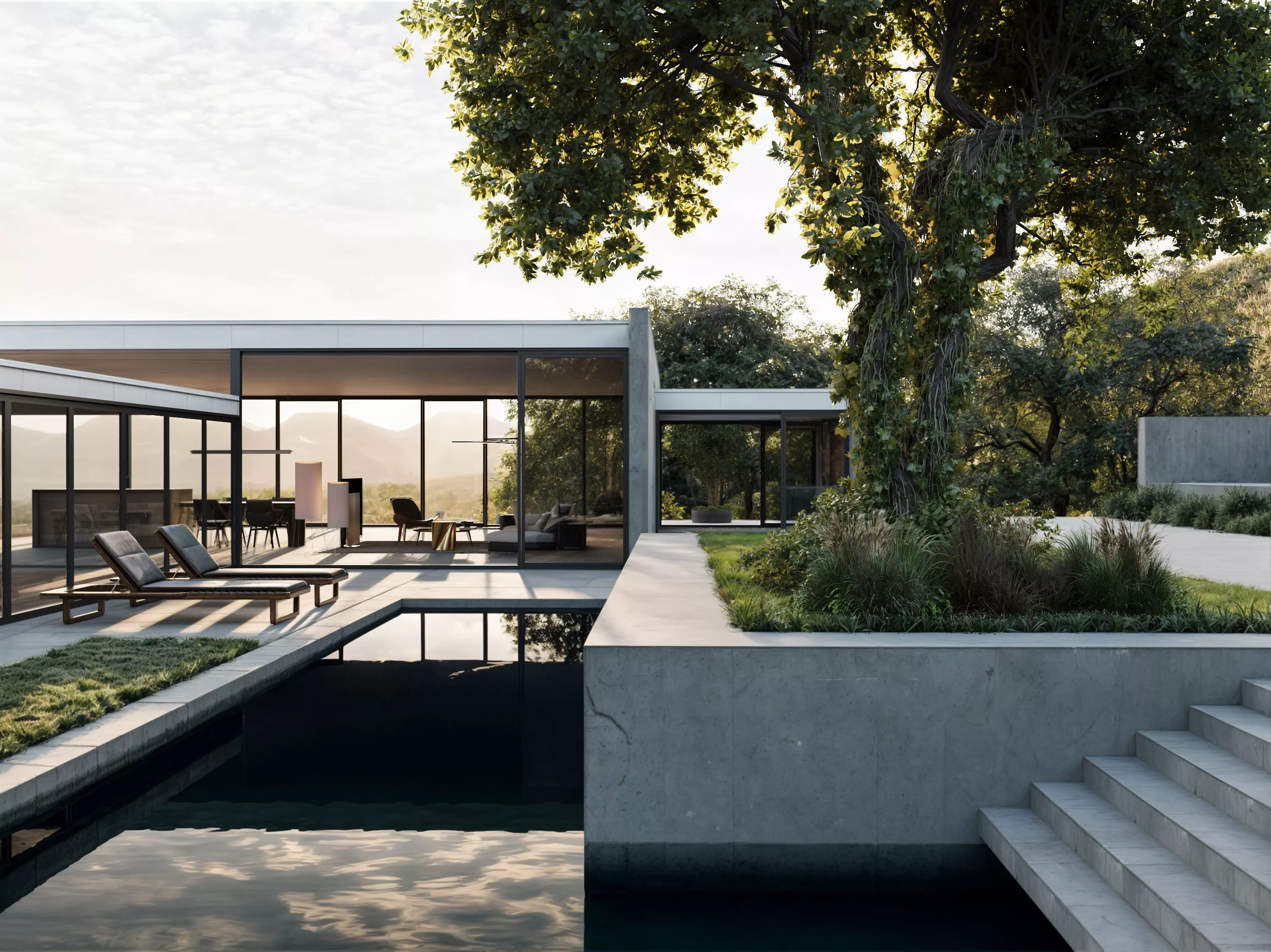 Villa landscape 3D model for Corona render 3D model 3D model_0