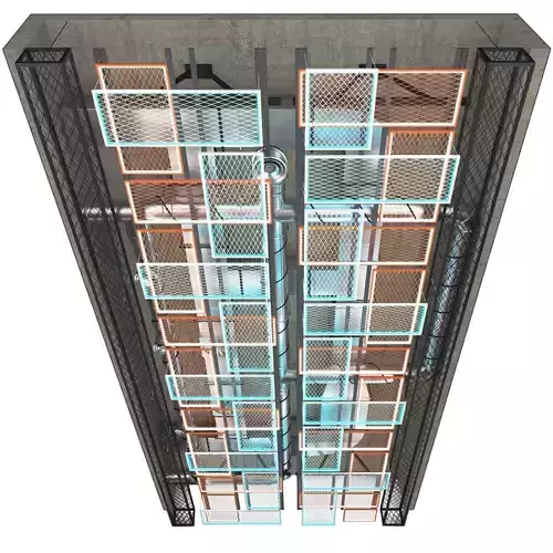 3D Industrial Ceiling 02 - Metal Truss and Ducting Roof