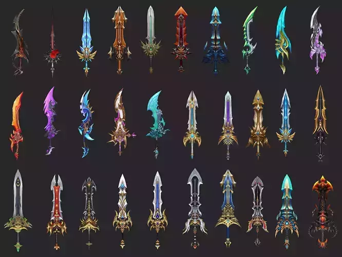 Pack With 30 Fantasy Swords - Part 10 Low-poly 3D model