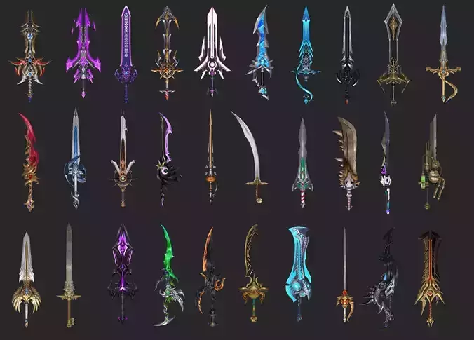 Pack With 30 Fantasy Swords - Part 09 Low-poly 3D model