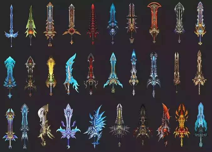 Pack With 30 Fantasy Swords - Part 08 Low-poly 3D model