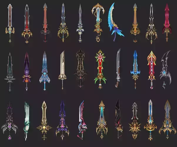 Pack With 30 Fantasy Swords - Part 07 Low-poly 3D model