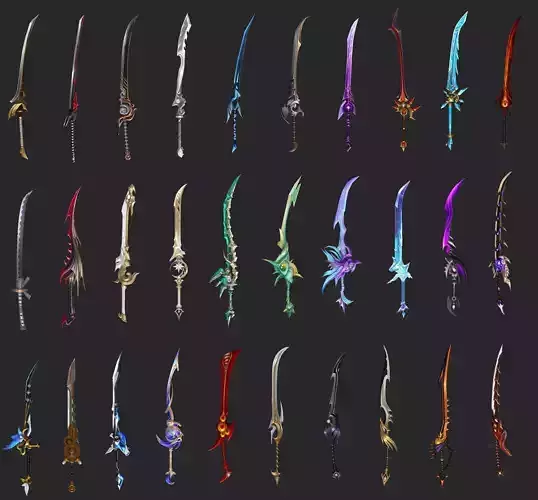 Pack With 30 Fantasy Swords - Part 06 Low-poly 3D model