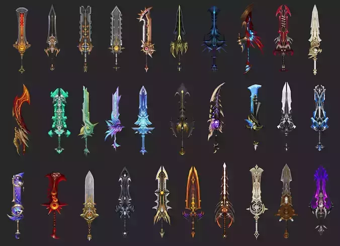 Pack With 30 Fantasy Swords - Part 05 Low-poly 3D model
