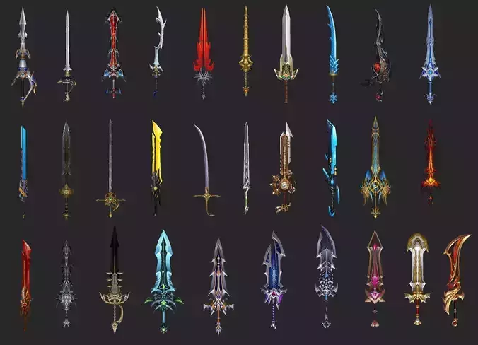 Pack With 30 Fantasy Swords - Part 04 Low-poly 3D model