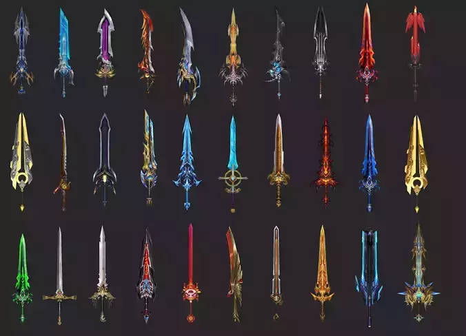 Pack With 30 Fantasy Swords - Part 03 Low-poly 3D model