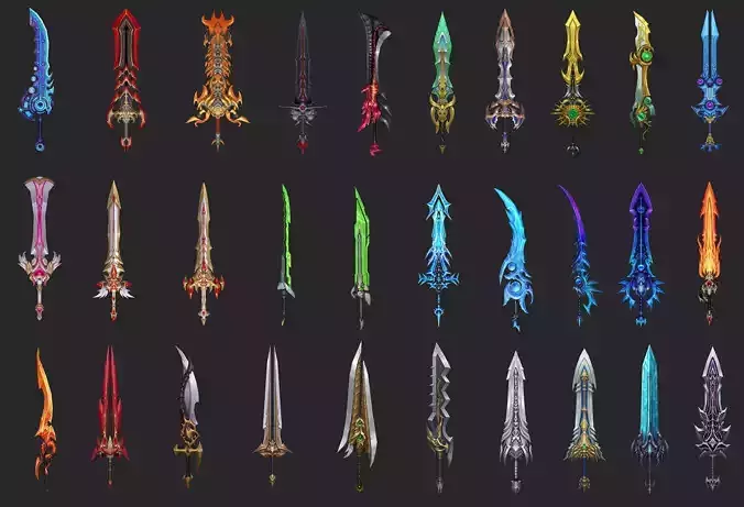 Pack With 30 Fantasy Swords - Part 01 Low-poly 3D model