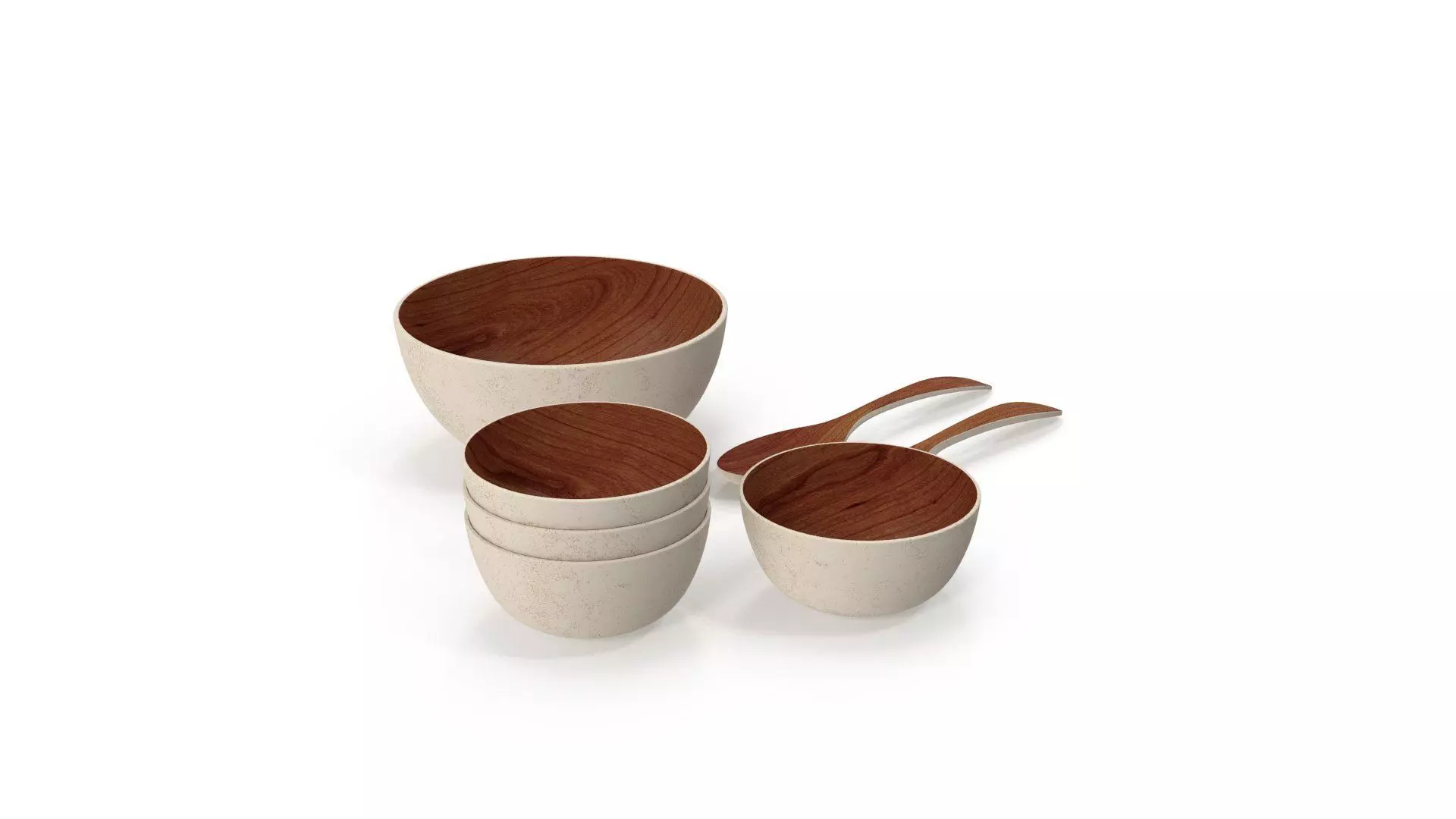 Bamboo Walnut Dinner Service Set 3D model_3