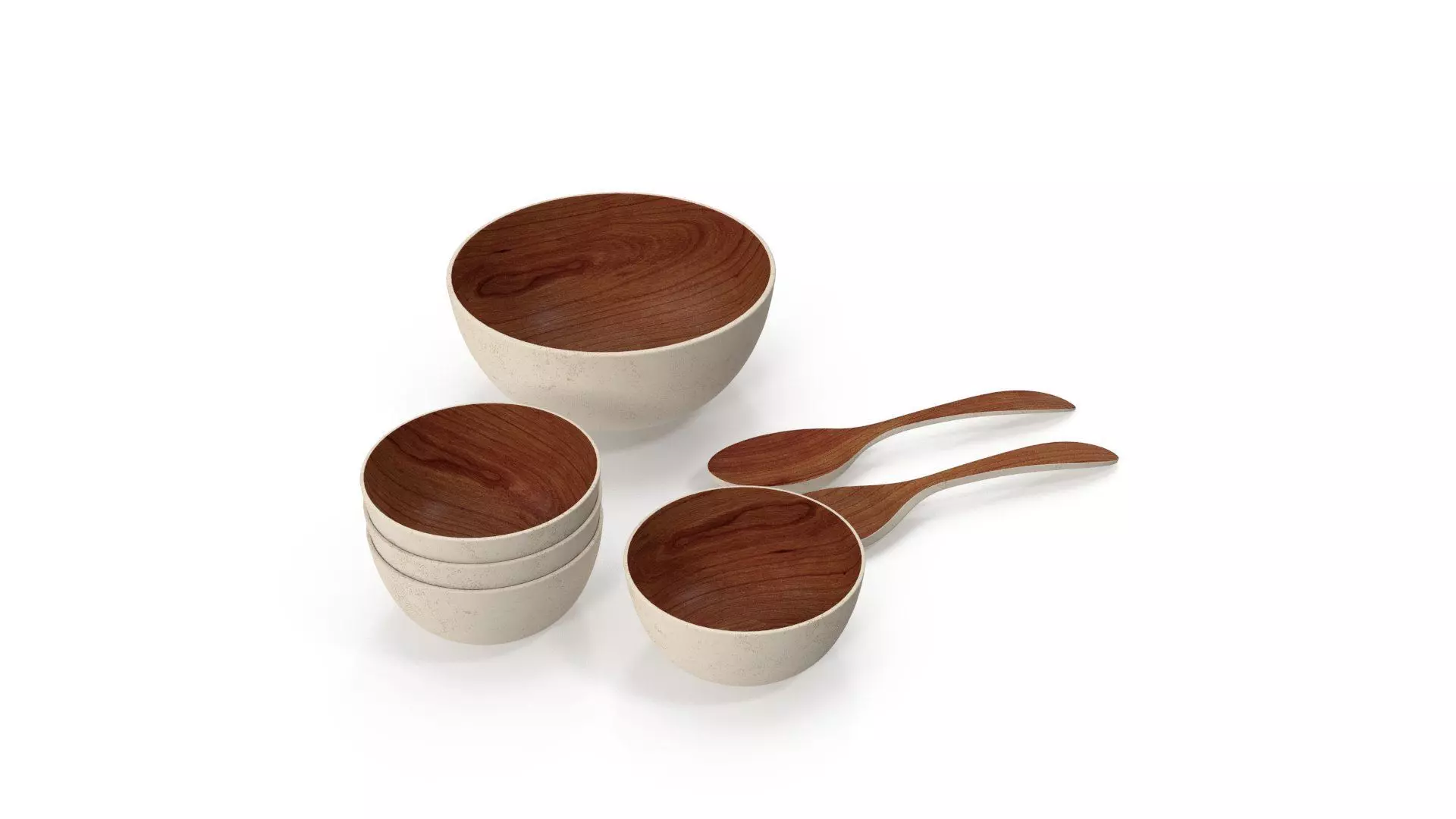 Bamboo Walnut Dinner Service Set 3D model_2