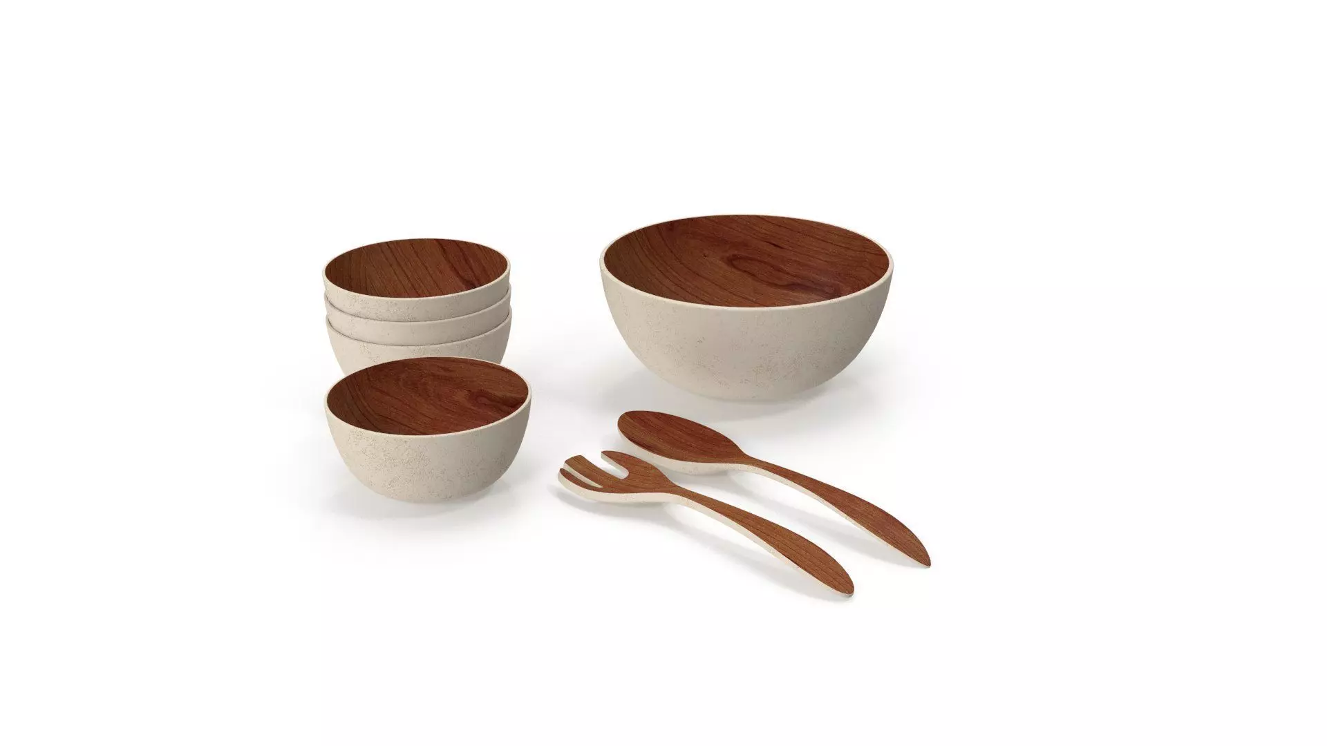 Bamboo Walnut Dinner Service Set 3D model_0