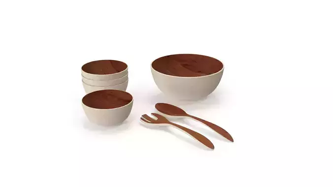 Bamboo Walnut Dinner Service Set 3D model