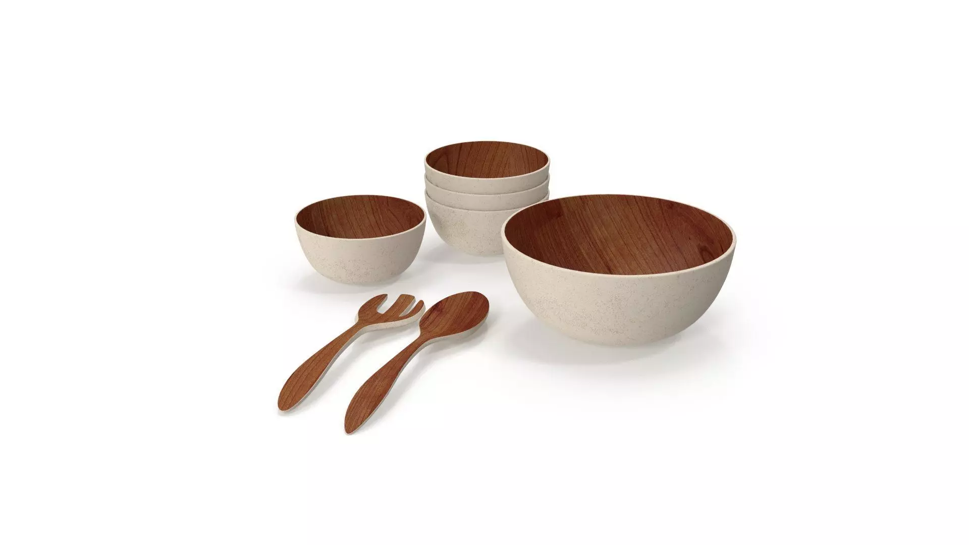 Bamboo Walnut Dinner Service Set 3D model_1