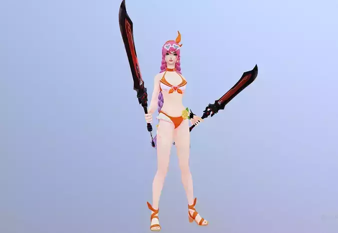 MMO RPG Female Double Sword Warrior  3D model