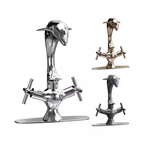 Chrome Dolphin Faucet Single Hole Widespread Plate 3D model