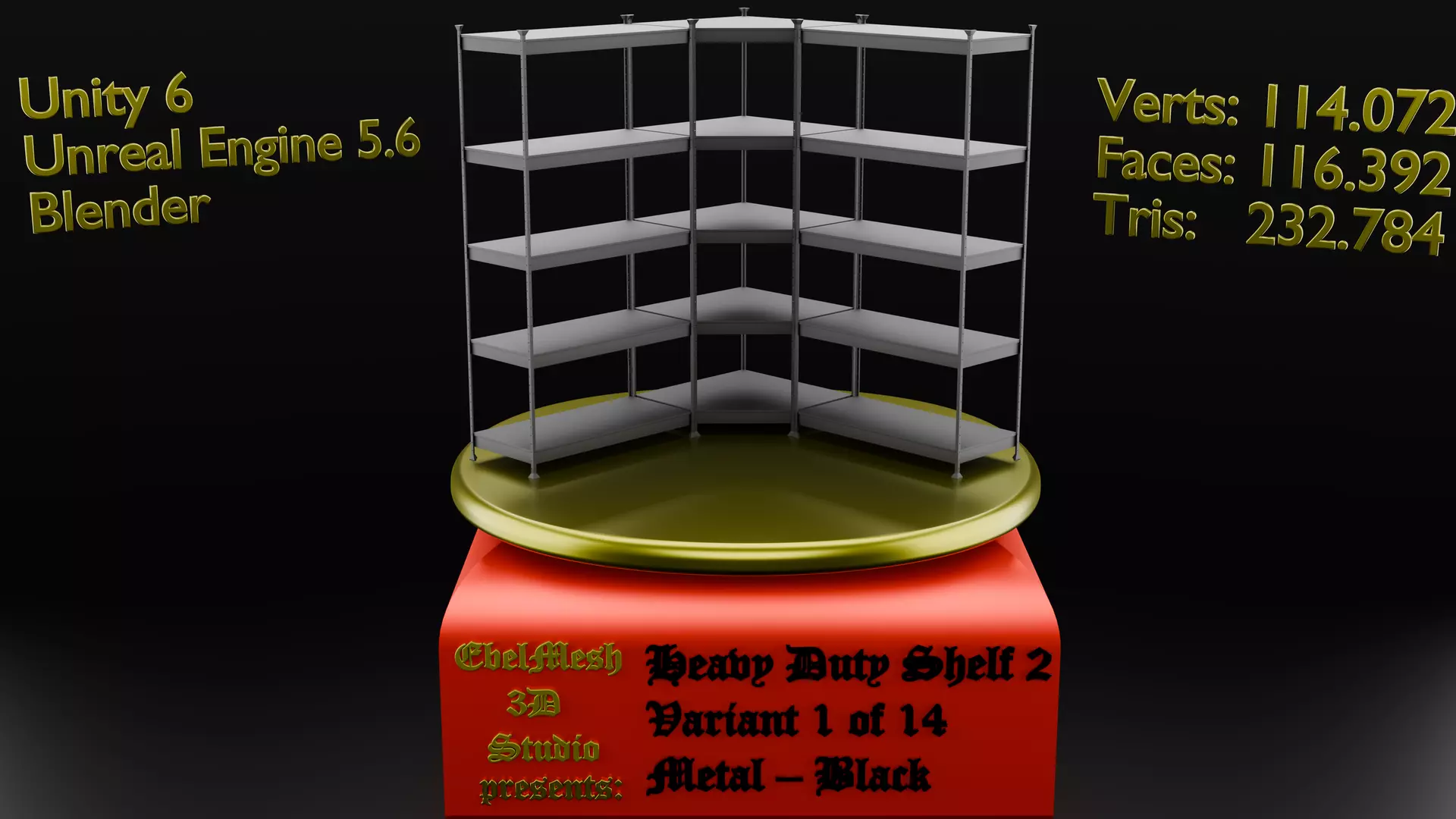 Heavy Duty Shelf 2 - Variant 1 of 14 - Metal Black Low-poly 3D model_0
