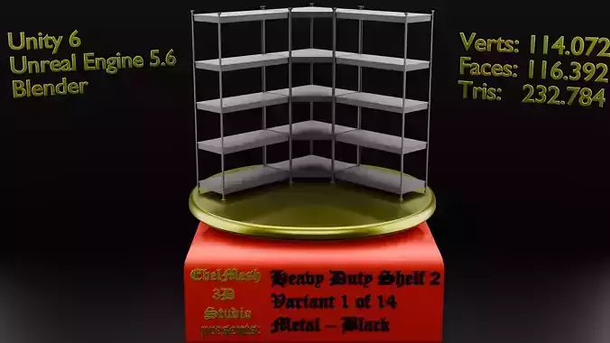 Heavy Duty Shelf 2 - Variant 1 of 14 - Metal Black Low-poly 3D model