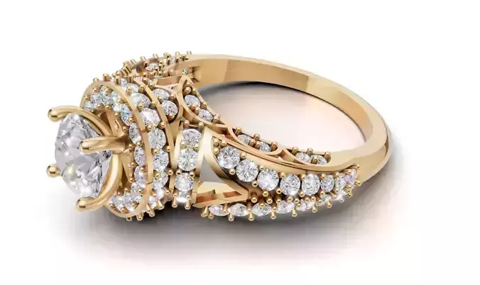 Luxury Halo Engagement Ring 3D CAD Jewelry Model STL  3DM 3D print model